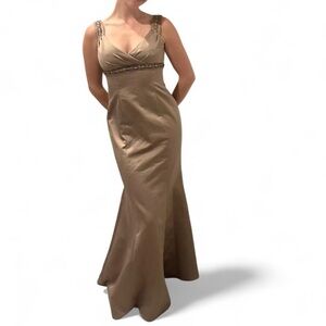 David's Bridal Tan Brown Prom Dress